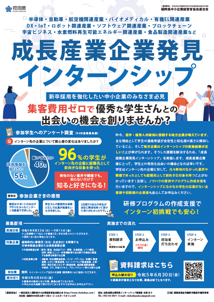 令和5年度 福岡成長産業企業様向けインターンシップ開催のご案内